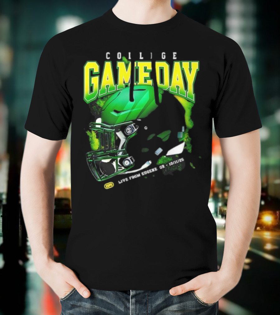 College GameDay Green Football Helmet October Live From Eugene OR 10 11 25 T-Shirt