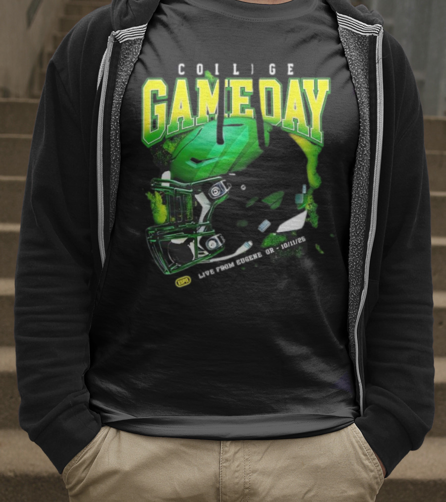 College GameDay Green Football Helmet October Live From Eugene OR 10 11 25 T-Shirt