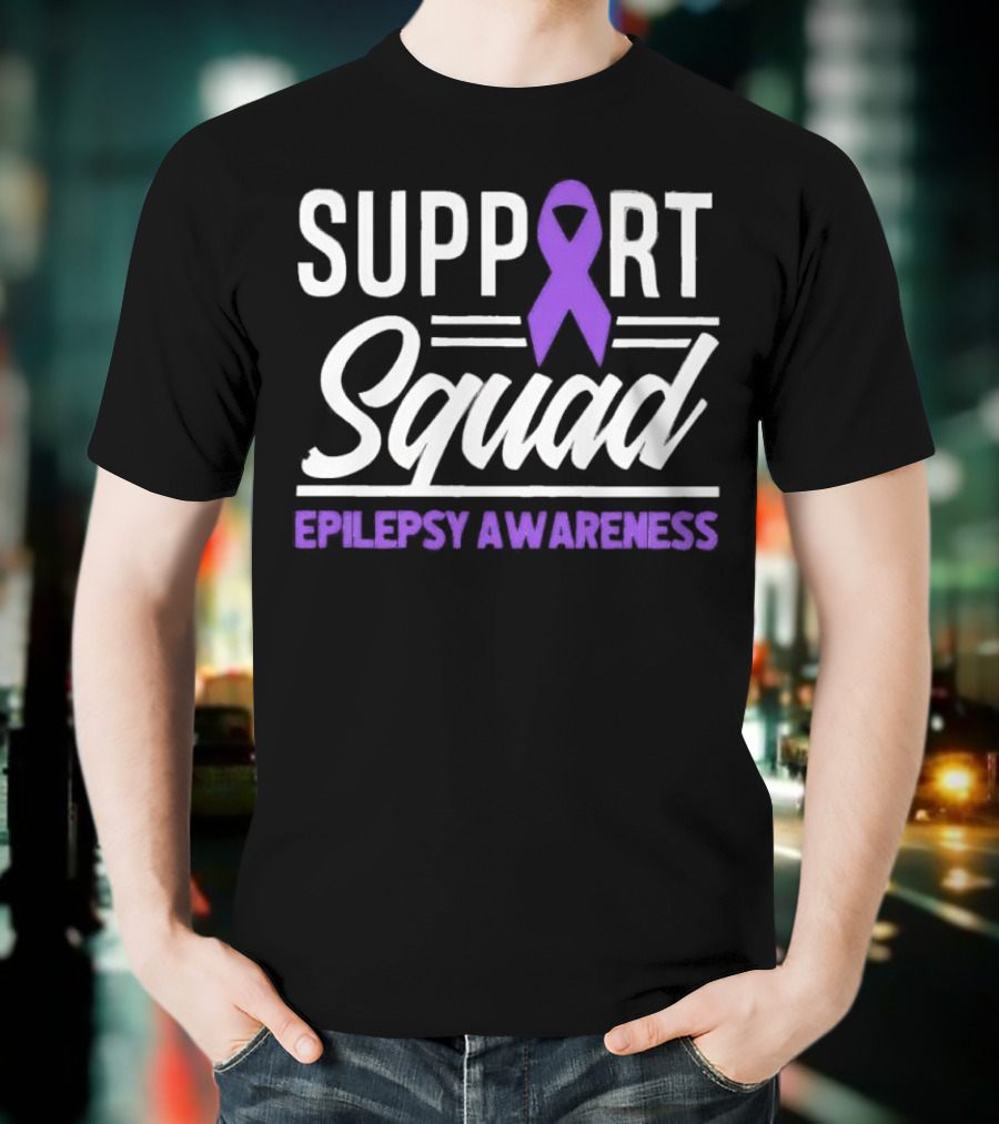 Support Squad Epilepsy Awareness Purple Ribbon T-Shirt