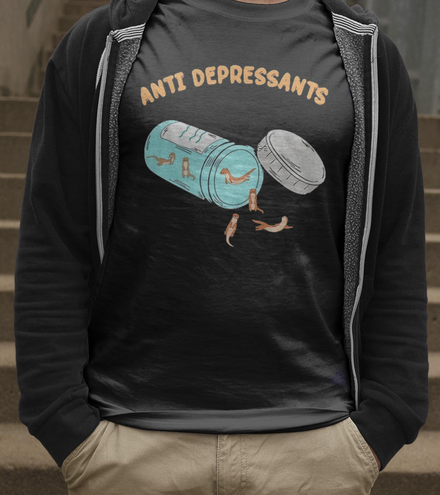 Anti Depressants Otter Pill Bottle Twist Fun T-Shirt