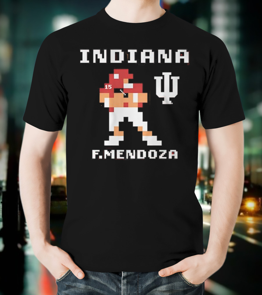 Indiana Football F. Mendoza Retro Pixel Art Player Number 15 T-Shirt