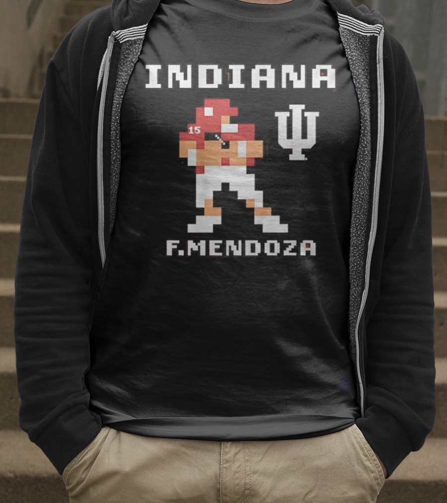 Indiana Football F. Mendoza Retro Pixel Art Player Number 15 T-Shirt