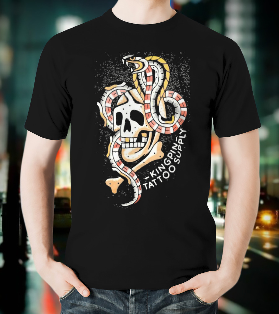 Kingpin Tattoo Supply Year Of The Snake Skull Vintage Style Graphic T-Shirt