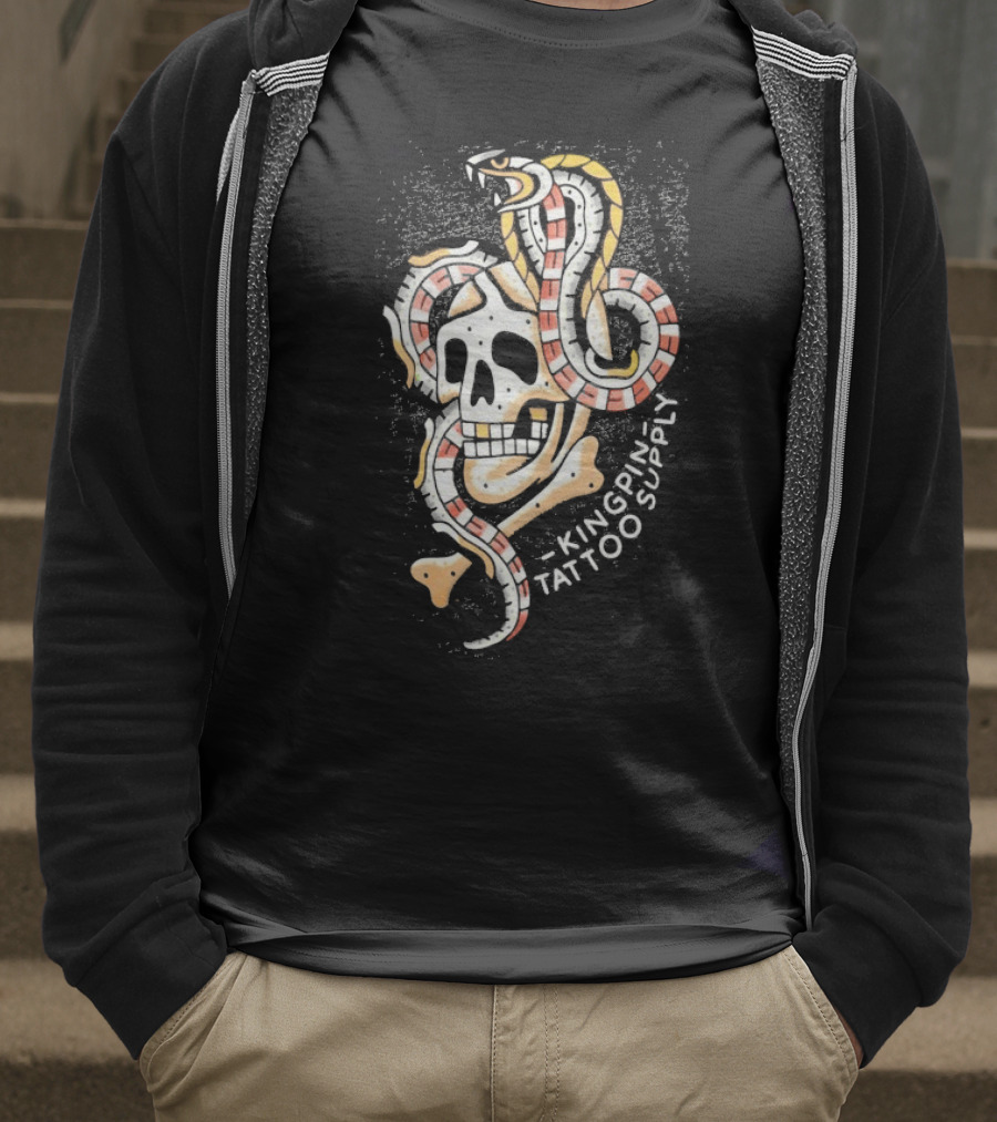 Kingpin Tattoo Supply Year Of The Snake Skull Vintage Style Graphic T-Shirt