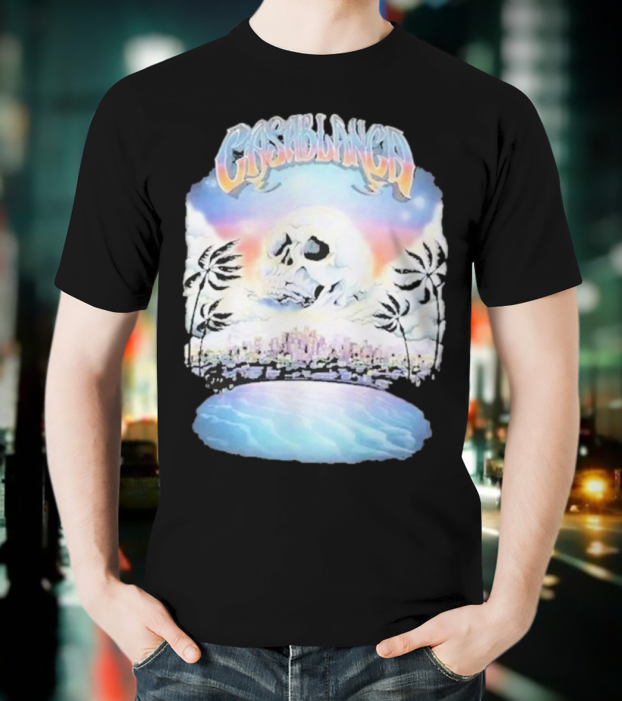 Laura Redman Club Casablanca Skull Palm Trees Sunset Coastal Scene T-Shirt