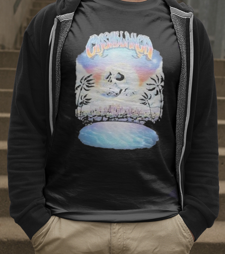 Laura Redman Club Casablanca Skull Palm Trees Sunset Coastal Scene T-Shirt