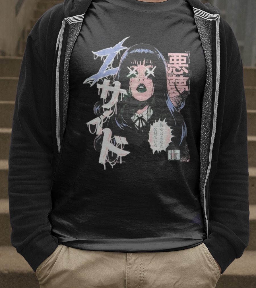Laurenzside Spooky Japanese Horror Manga Style T-Shirt