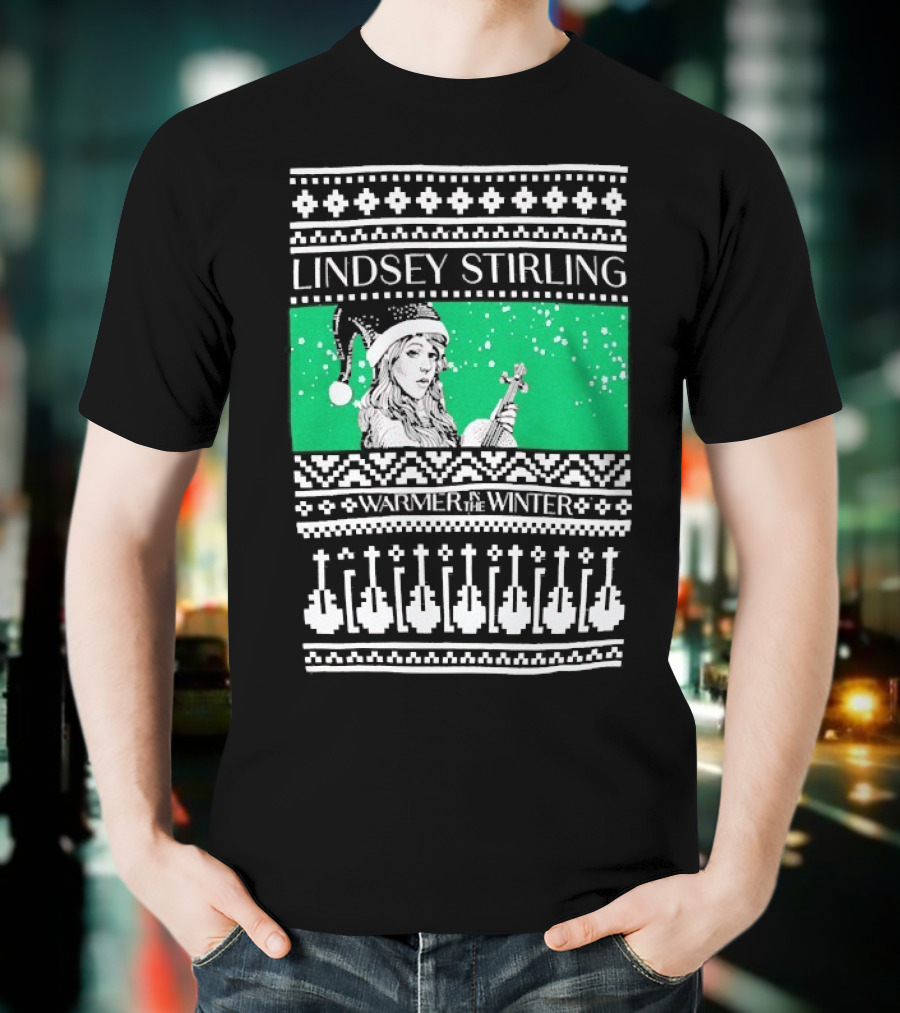 Lindsey Stirling Warmer In The Winter 8 Bit Ugly Holiday Xmas Christmas Santa Violin T-Shirt