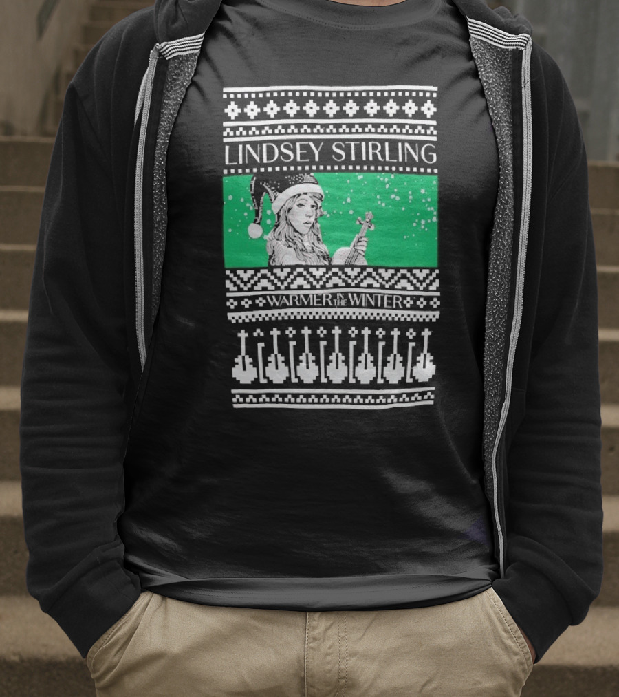 Lindsey Stirling Warmer In The Winter 8 Bit Ugly Holiday Xmas Christmas Santa Violin T-Shirt