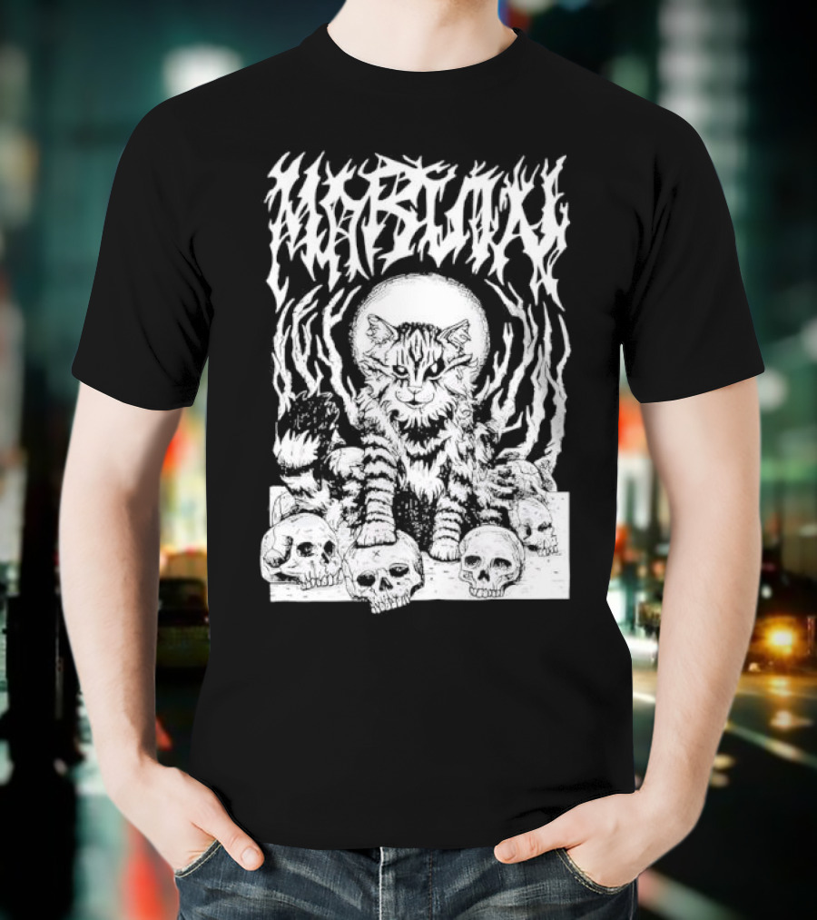 Metal Marvin Skull Cat By Beefaroni Flame Design T-Shirt