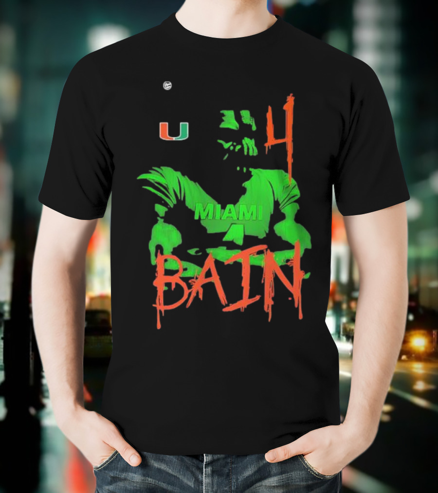 Miami Hurricanes Bain Player U 4 Green-Orange Heroes T-Shirt