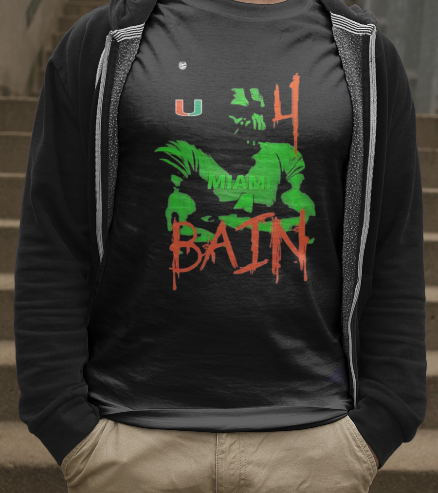 Miami Hurricanes Bain Player U 4 Green-Orange Heroes T-Shirt