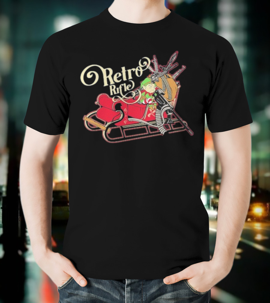 Retro Rifle Christmas Airdrop Santa's Elf Sleigh T-Shirt