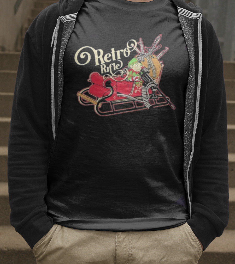 Retro Rifle Christmas Airdrop Santa's Elf Sleigh T-Shirt