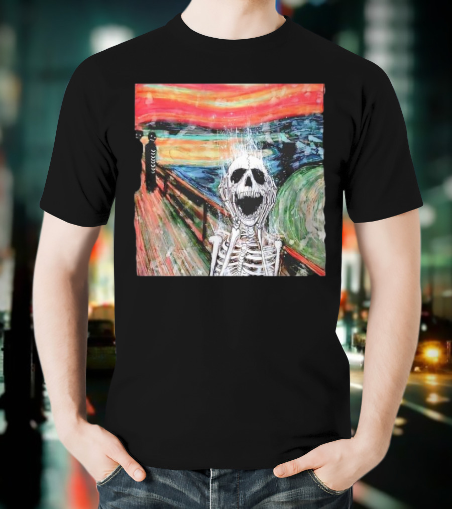Skeleton Scream Edvard Munch Style Famous Painting Parody T-Shirt
