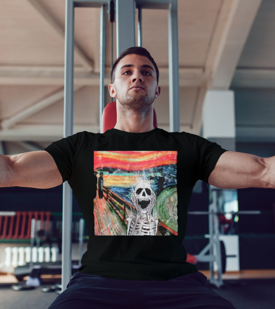 Skeleton Scream Edvard Munch Style Famous Painting Parody T-Shirt
