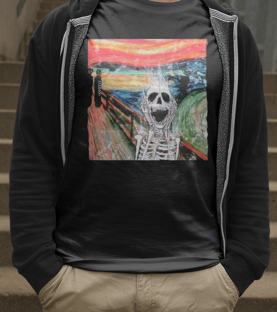 Skeleton Scream Edvard Munch Style Famous Painting Parody T-Shirt