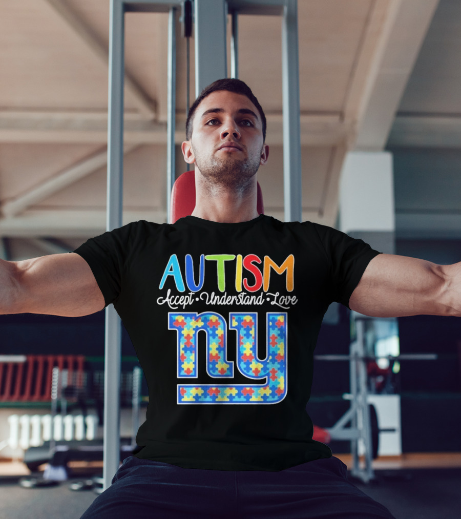 Autism Accept Understand Love NY Giants Puzzle Piece Pattern T-Shirt