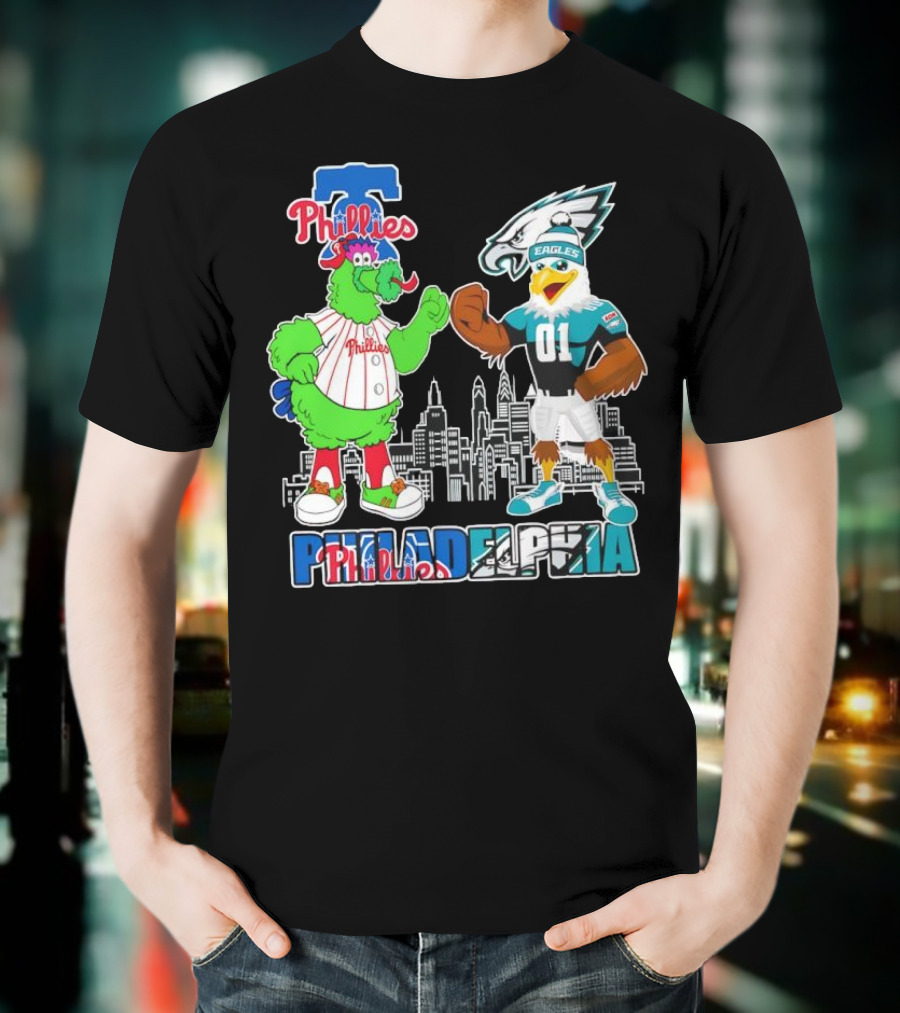 Phillie Phanatic Philadelphia Phillies Swoop Eagles Skyline Philadelphia T-Shirt