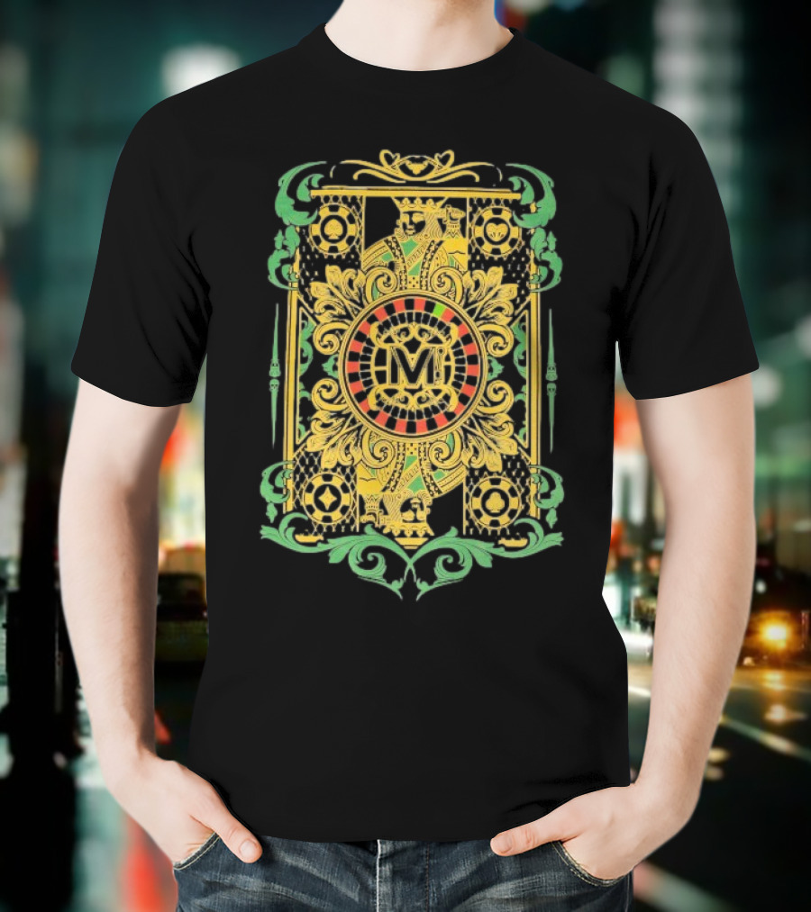 Vegas Matt The King Ornate Card Green Gold Circular M T-Shirt