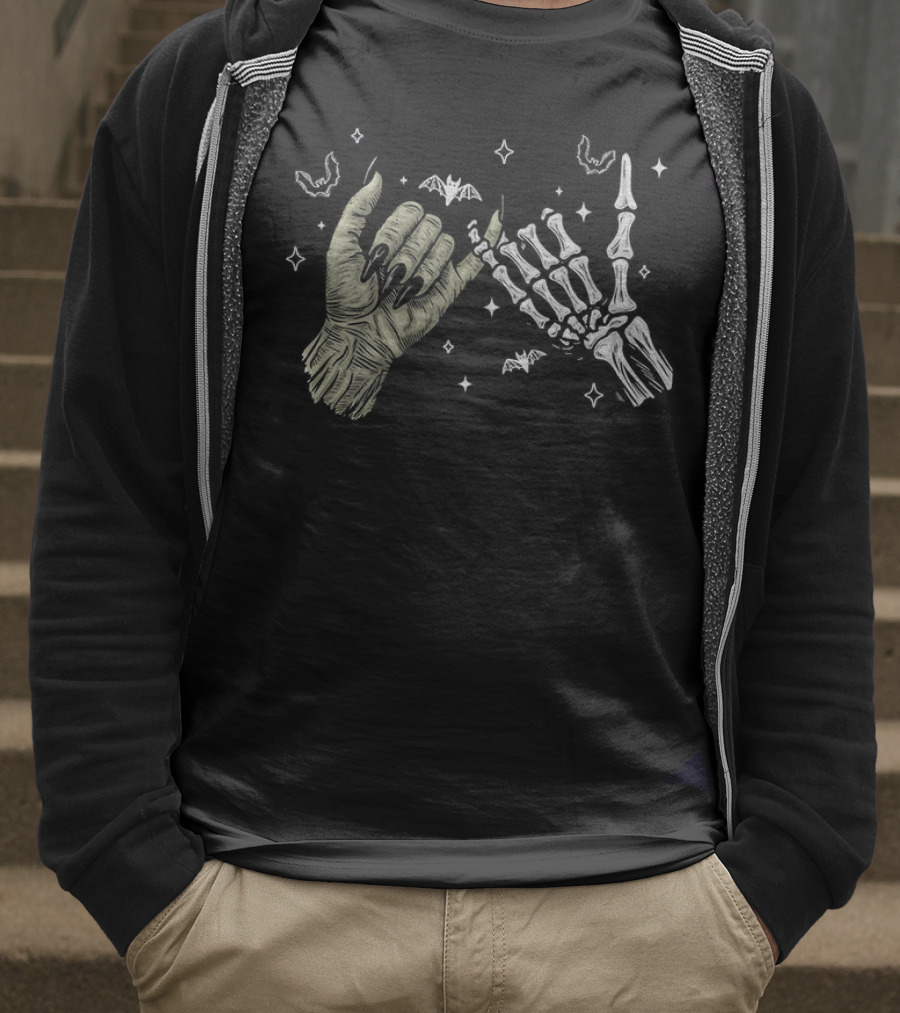 Witch And Skeleton Hands Spooky Season Halloween T-Shirt