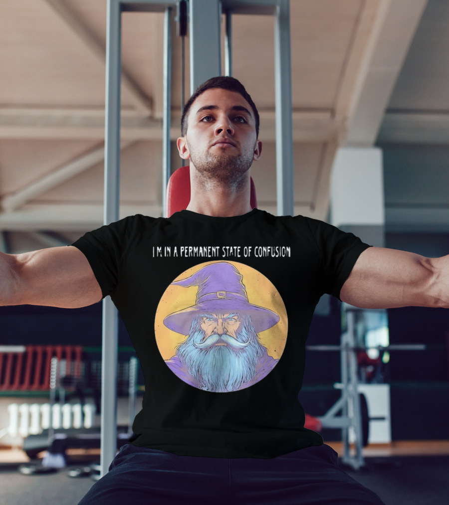 Wizard Magic I'm In A Permanent State Of Confusion Purple Hat Mystic Illustration T-Shirt