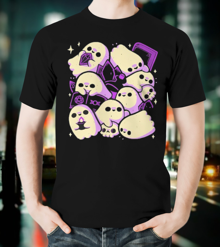 Xmorfina Spooky Cute Ghosts Witchcraft Pentagram Purple Aesthetic T-Shirt