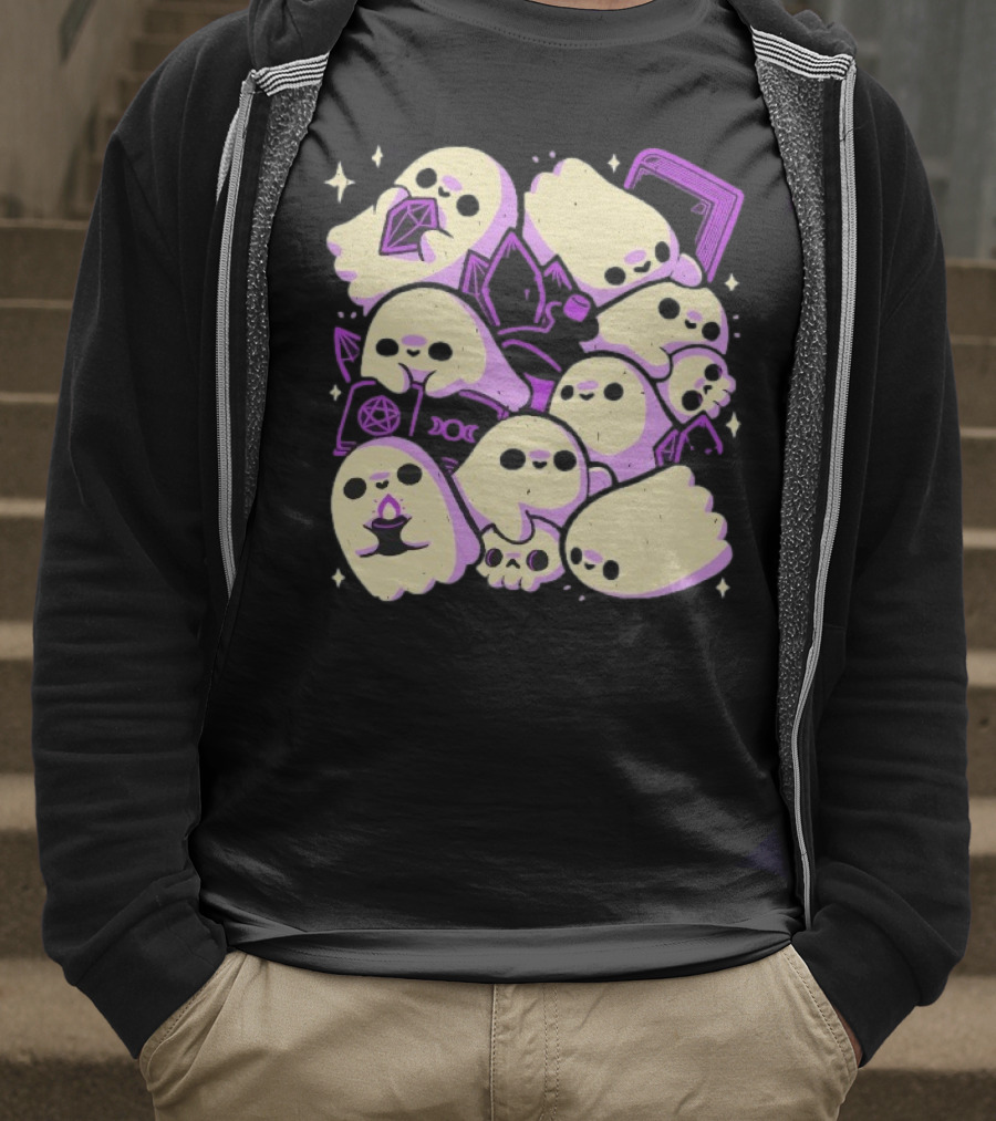 Xmorfina Spooky Cute Ghosts Witchcraft Pentagram Purple Aesthetic T-Shirt