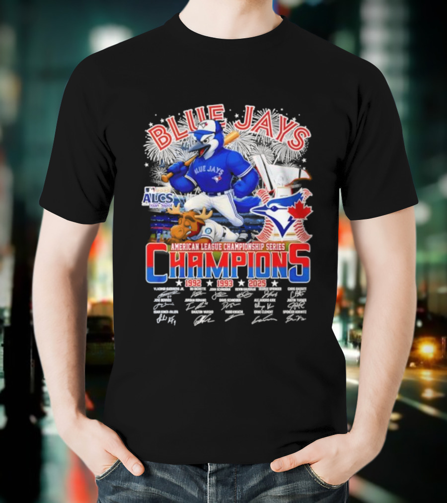 Blue Jays Champions 1992 1993 2025 American League Championship Series ALCS Mascot Signatures T-Shirt