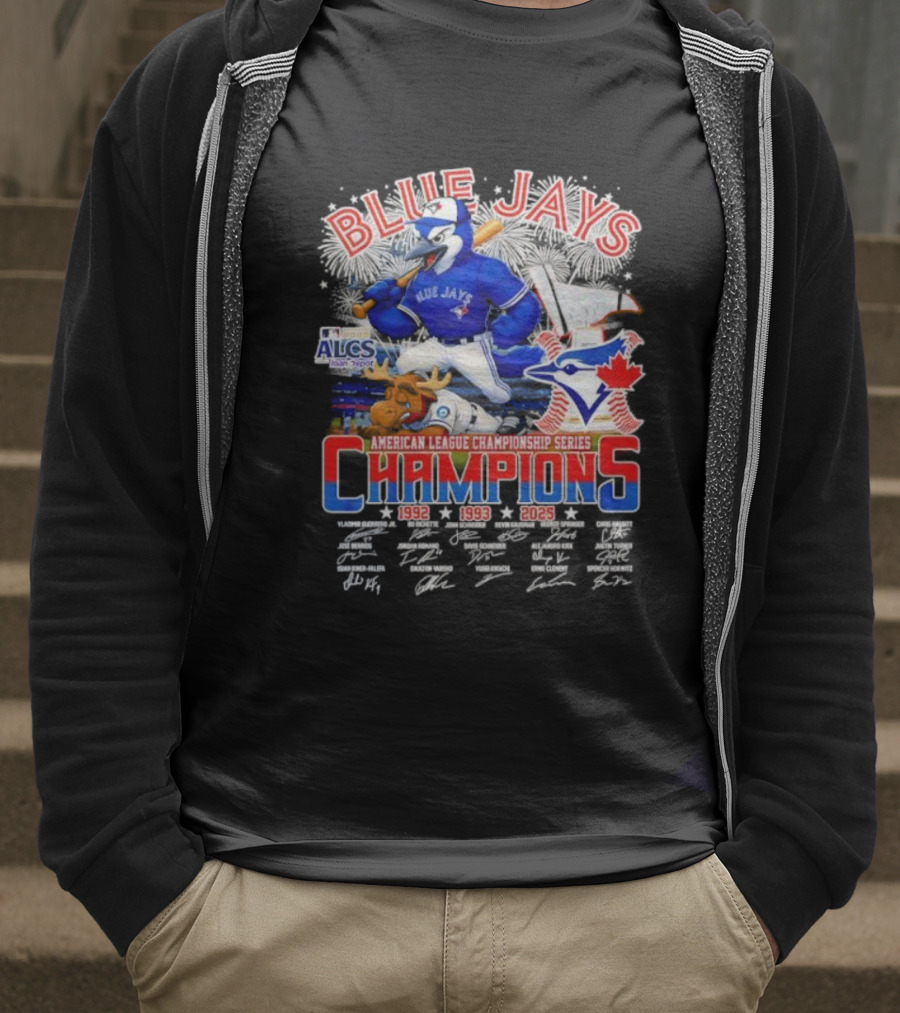 Blue Jays Champions 1992 1993 2025 American League Championship Series ALCS Mascot Signatures T-Shirt