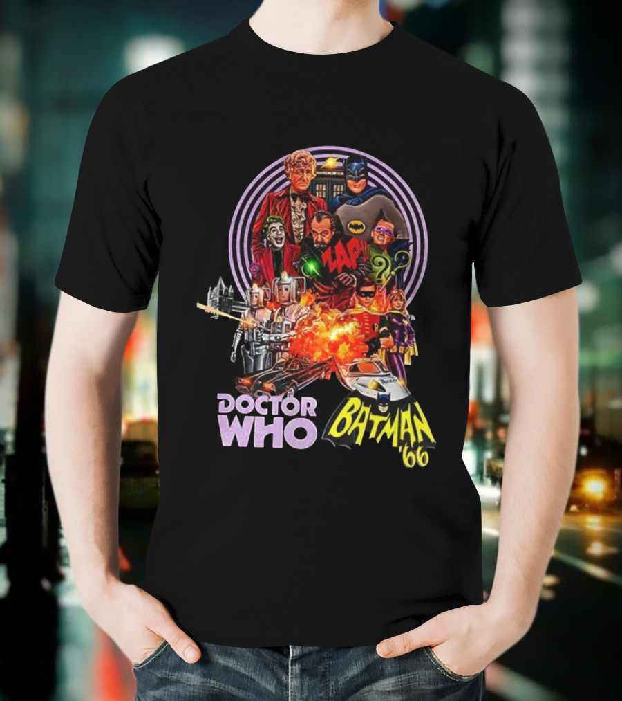 Doctor Who Batman '66 Crossover With Joker And Cybermen Explosions T-Shirt