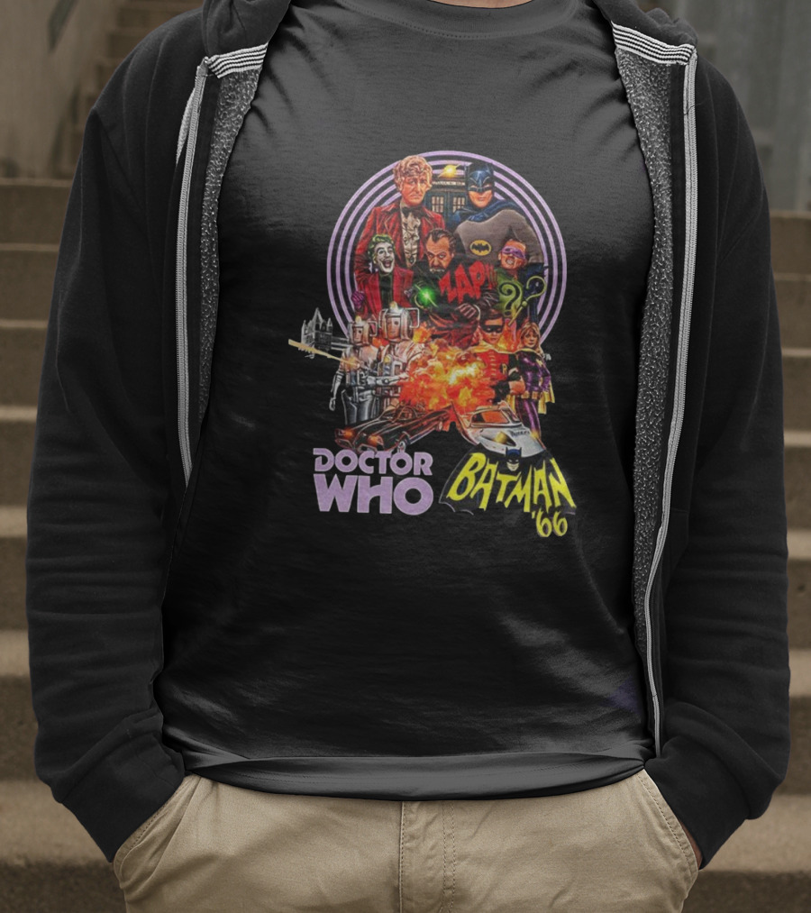 Doctor Who Batman '66 Crossover With Joker And Cybermen Explosions T-Shirt
