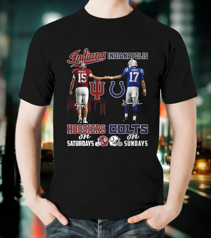 Indiana Hoosiers Saturdays Indianapolis Colts Sundays Signature Football Team Spirit T-Shirt