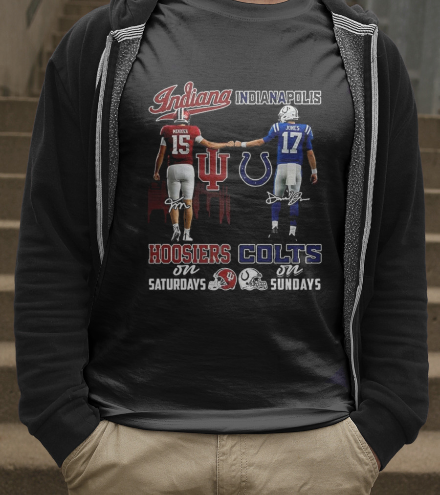 Indiana Hoosiers Saturdays Indianapolis Colts Sundays Signature Football Team Spirit T-Shirt