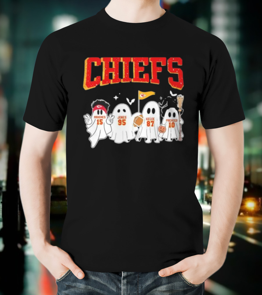 Kansas City Chiefs Halloween Mahomes Jones Kelce Pacheco Ghosts T-Shirt