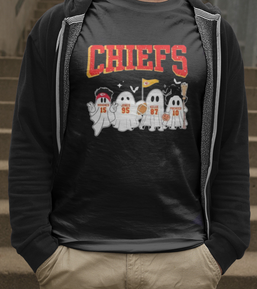 Kansas City Chiefs Halloween Mahomes Jones Kelce Pacheco Ghosts T-Shirt