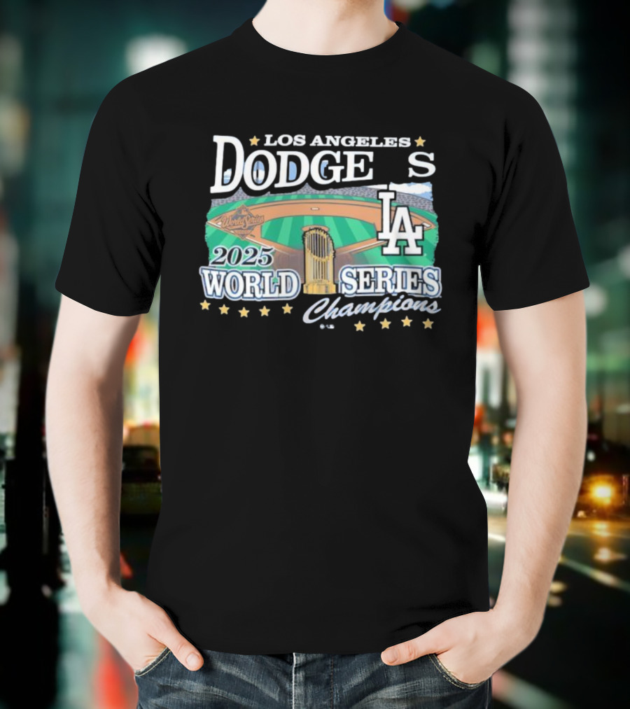 Los Angeles Dodgers 2025 World Series Champions LA Logo Stadium Imagery T-Shirt
