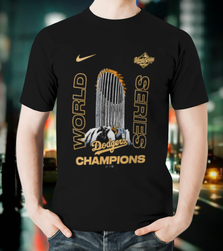 Los Angeles Dodgers Nike 2025 World Series Champions Raise The Trophy T-Shirt