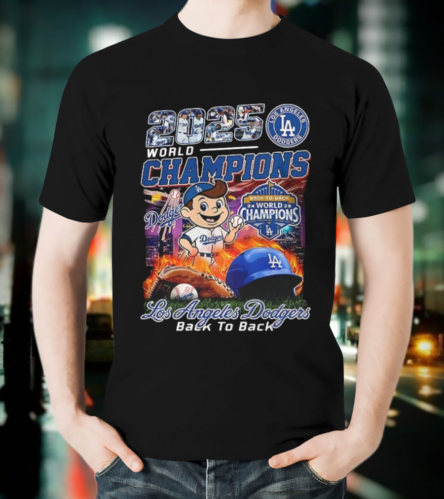 Los Angeles Dodgers 2025 Back To Back World Champions Dodgers Logo Baseball Gloves Helmet T-Shirt