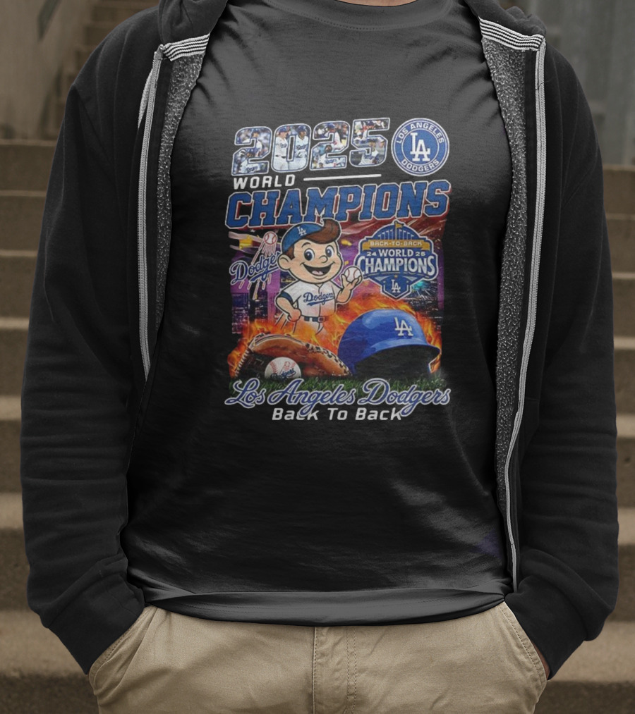 Los Angeles Dodgers 2025 Back To Back World Champions Dodgers Logo Baseball Gloves Helmet T-Shirt