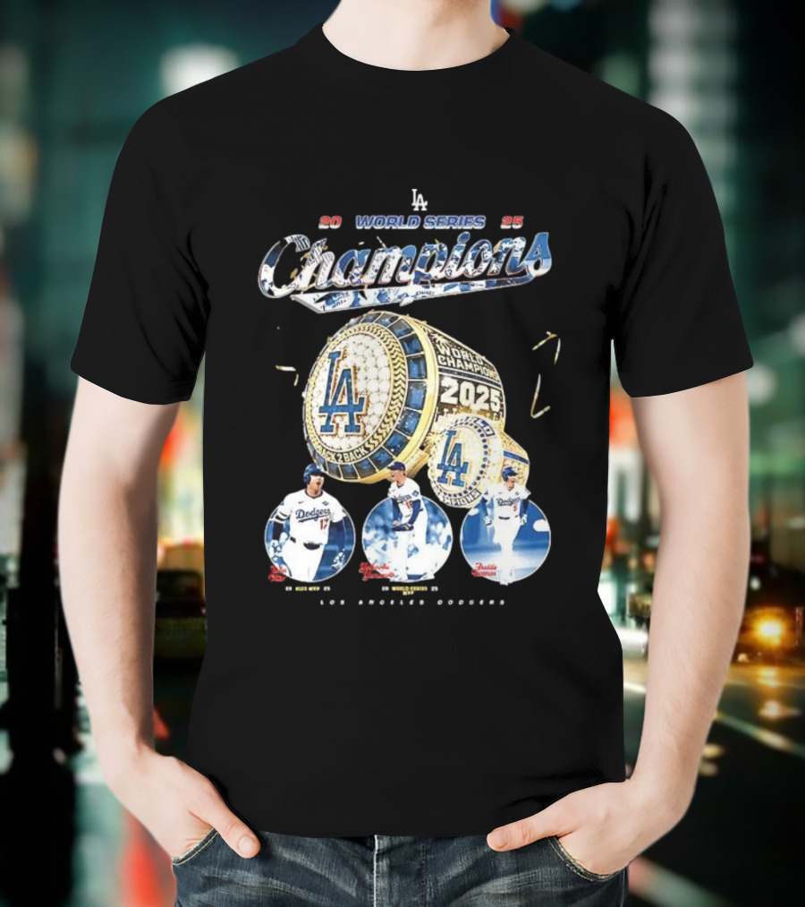 Los Angeles Dodgers 2025 World Series Champions Back 2 Back Ring Edition T-Shirt