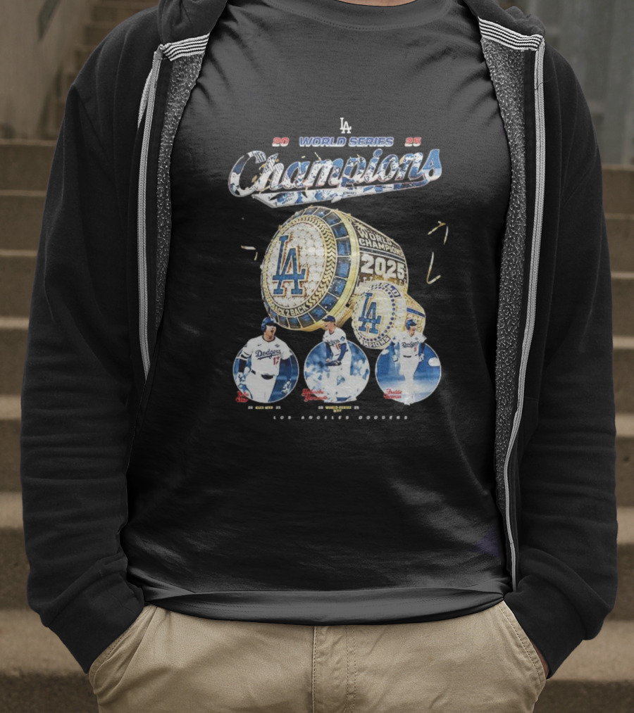 Los Angeles Dodgers 2025 World Series Champions Back 2 Back Ring Edition T-Shirt