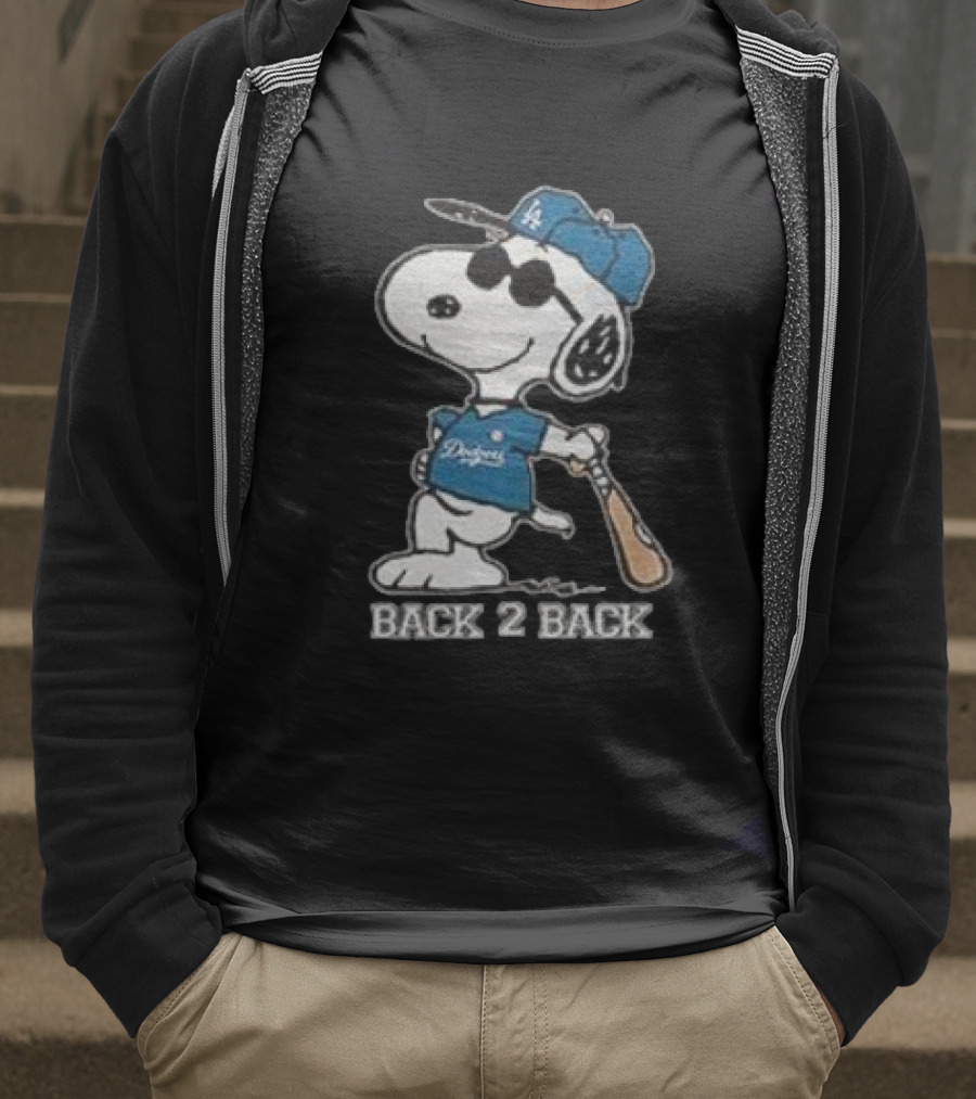 Snoopy Dodgers Back 2 Back Baseball Champion T-Shirt