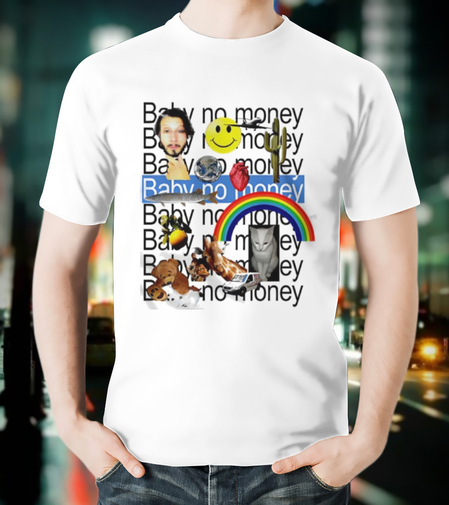 Baby No Money Smiley Face Rainbow Cat Cactus Heart Emojis T-Shirt