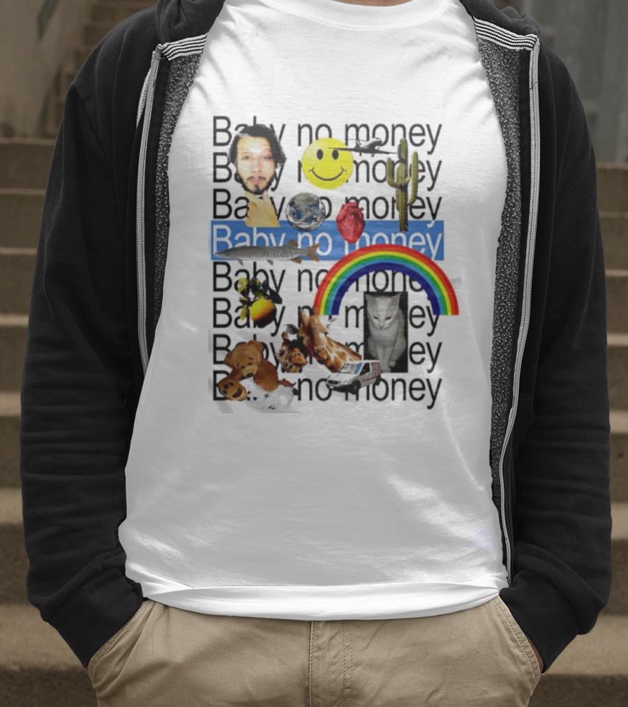 Baby No Money Smiley Face Rainbow Cat Cactus Heart Emojis T-Shirt