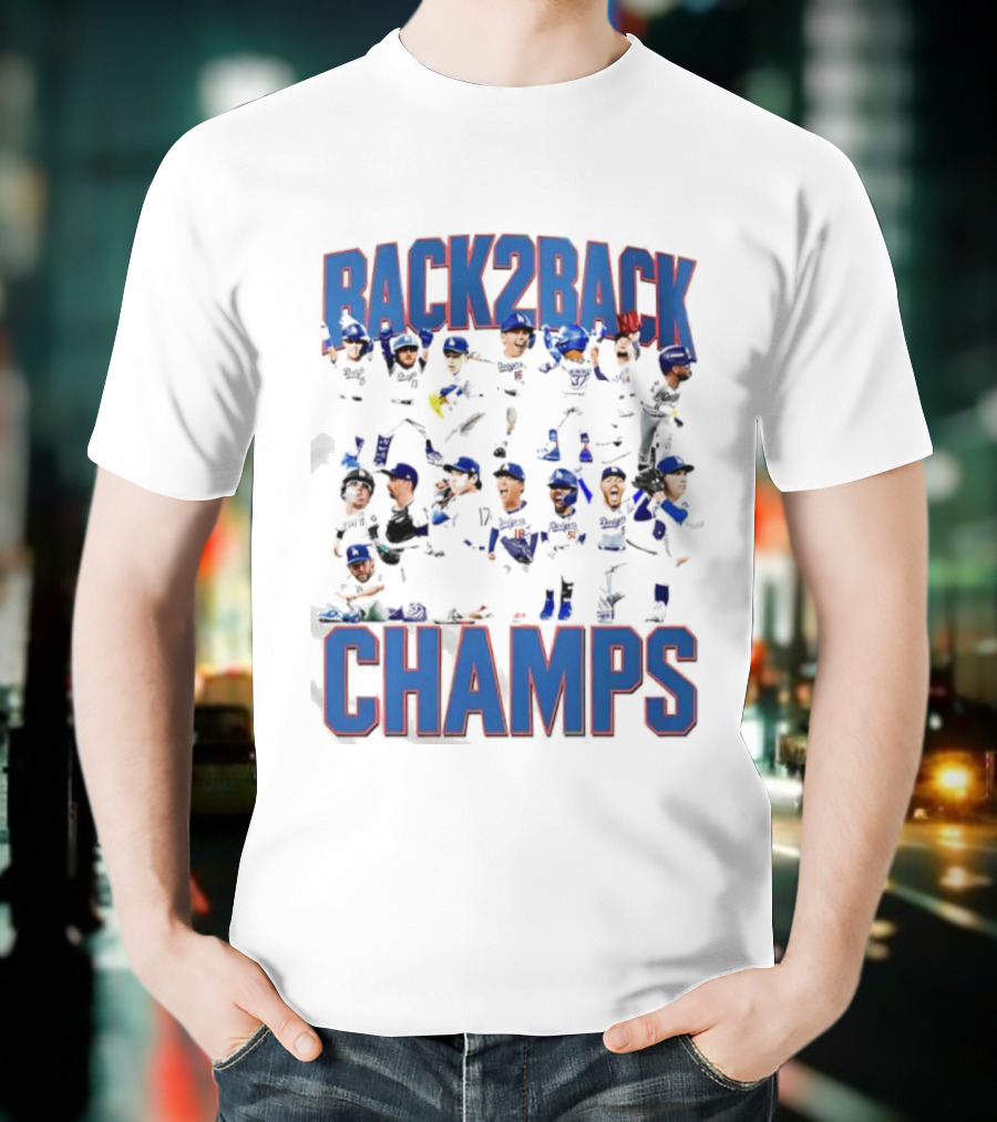 Back 2 Back LA Dodgers Champs Team Celebration T-Shirt
