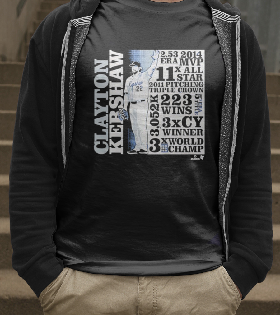 Clayton Kershaw 3x Cy Winner 3.052K 3x World Champ MVP 11x All-Star 223 Wins T-Shirt