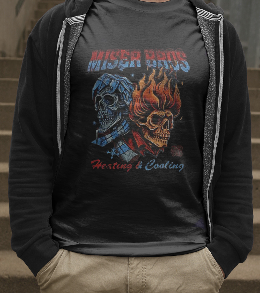 Miser Bros 1974 Skull Fire Ice Heating Cooling T-Shirt