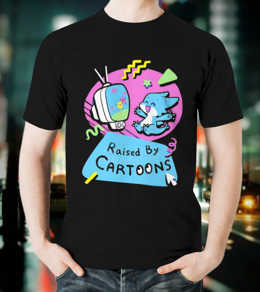 Raised By Cartoons Dragons Vibrant TV Retro Style T-Shirt