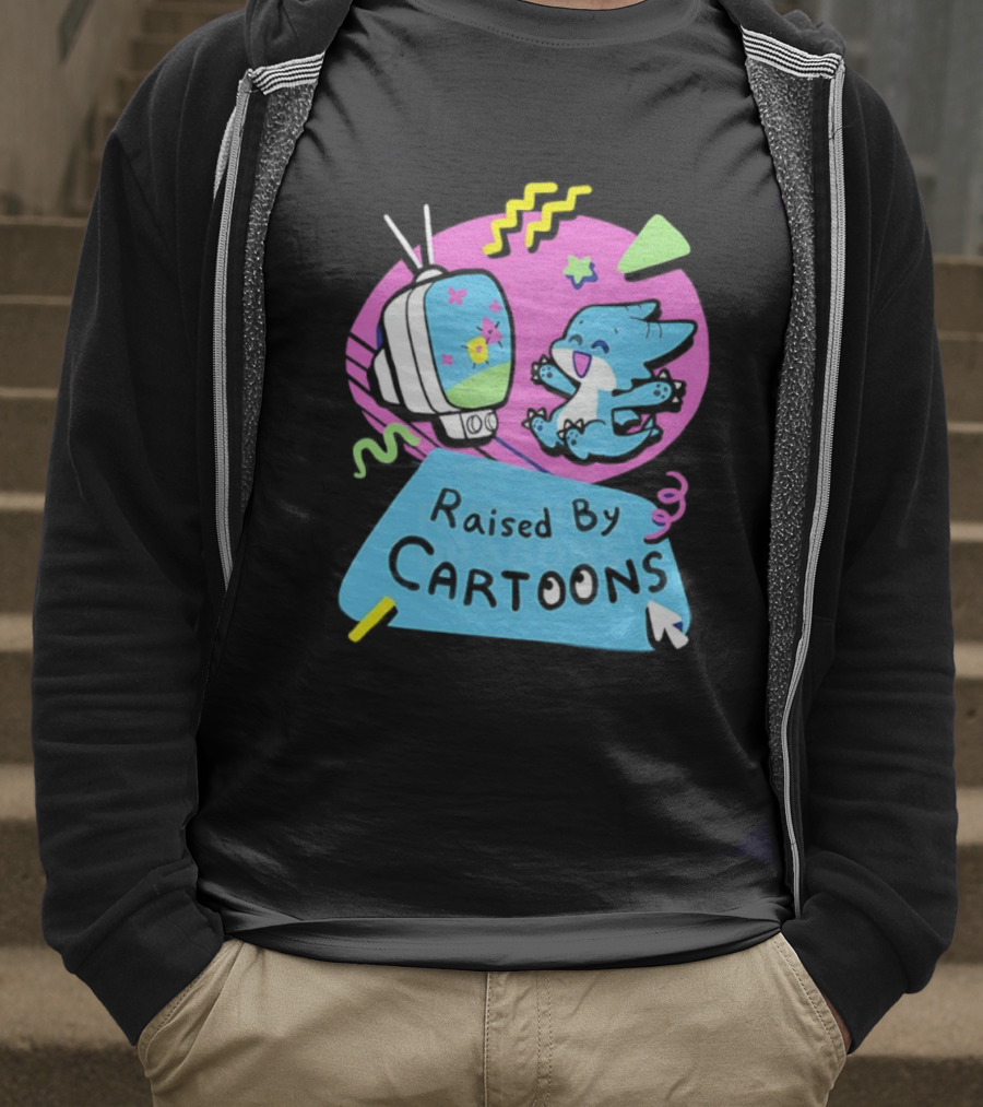 Raised By Cartoons Dragons Vibrant TV Retro Style T-Shirt